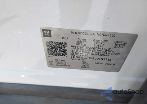 2018 Chevrolet Traverse 1Lt из США, поврежденный, VIN 1GNERGKW2JJ165735